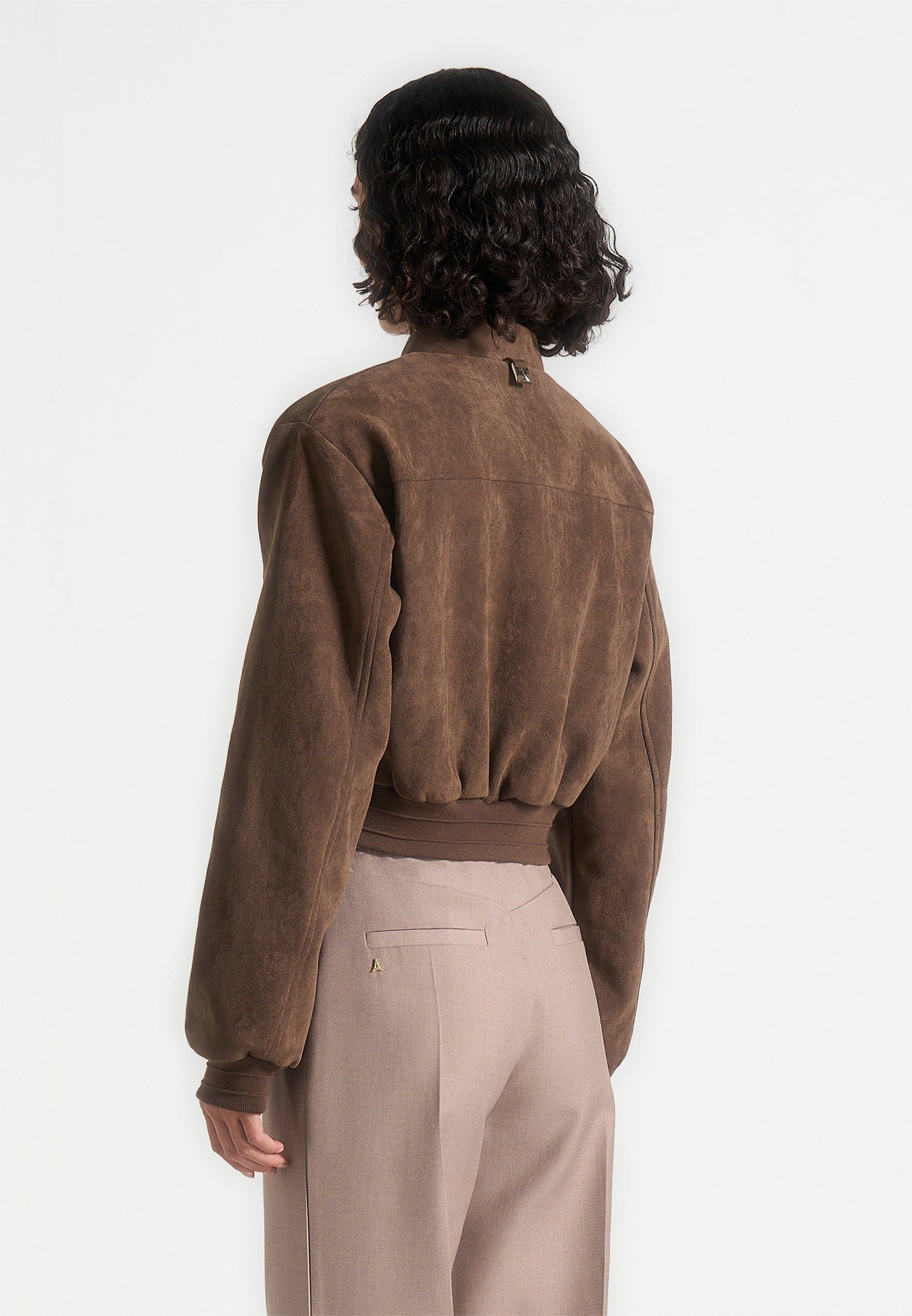 Monique - Suede Wide Shoulder Bomber Jacket - Brown