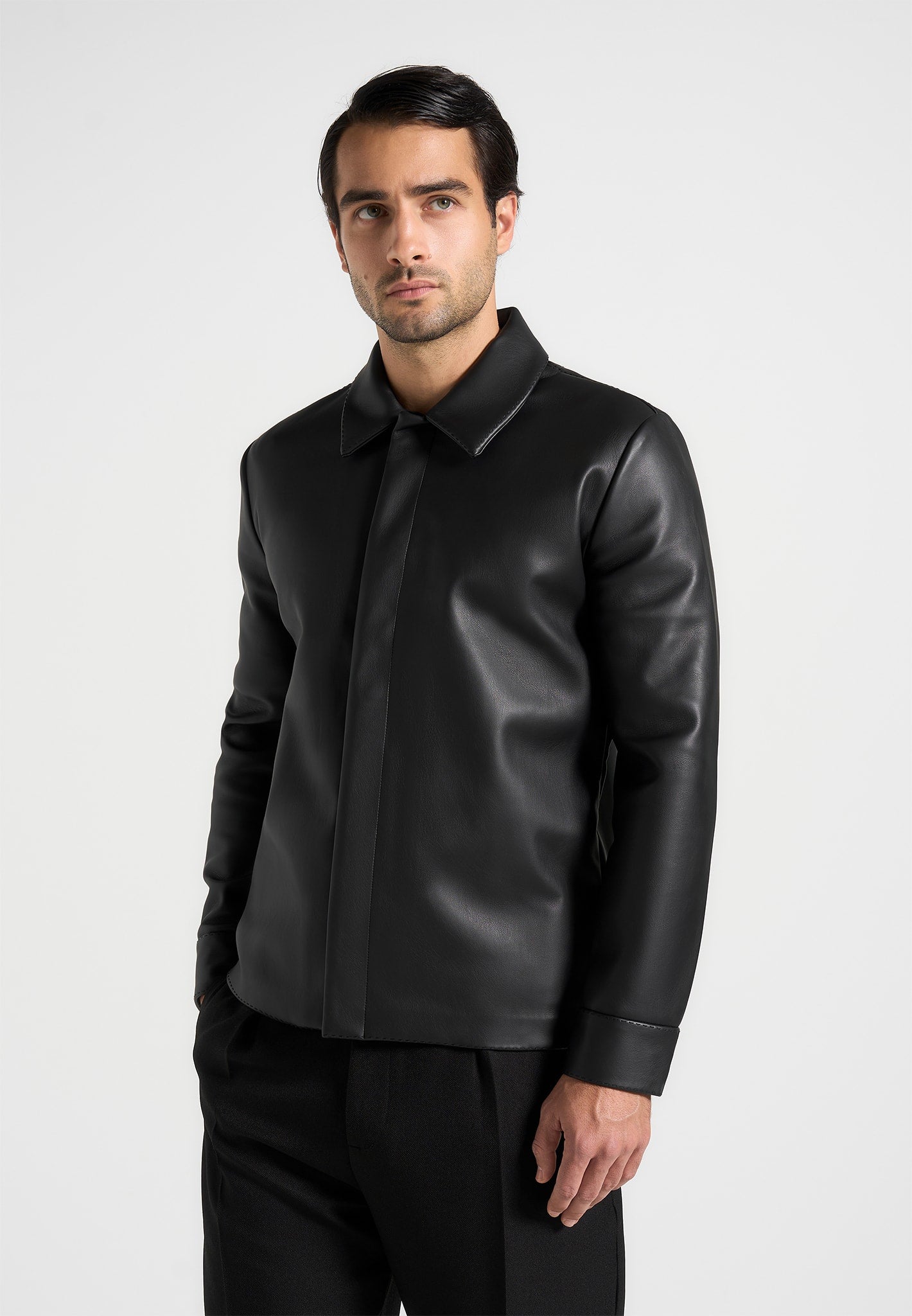 Minimal Leather Shirt - Black