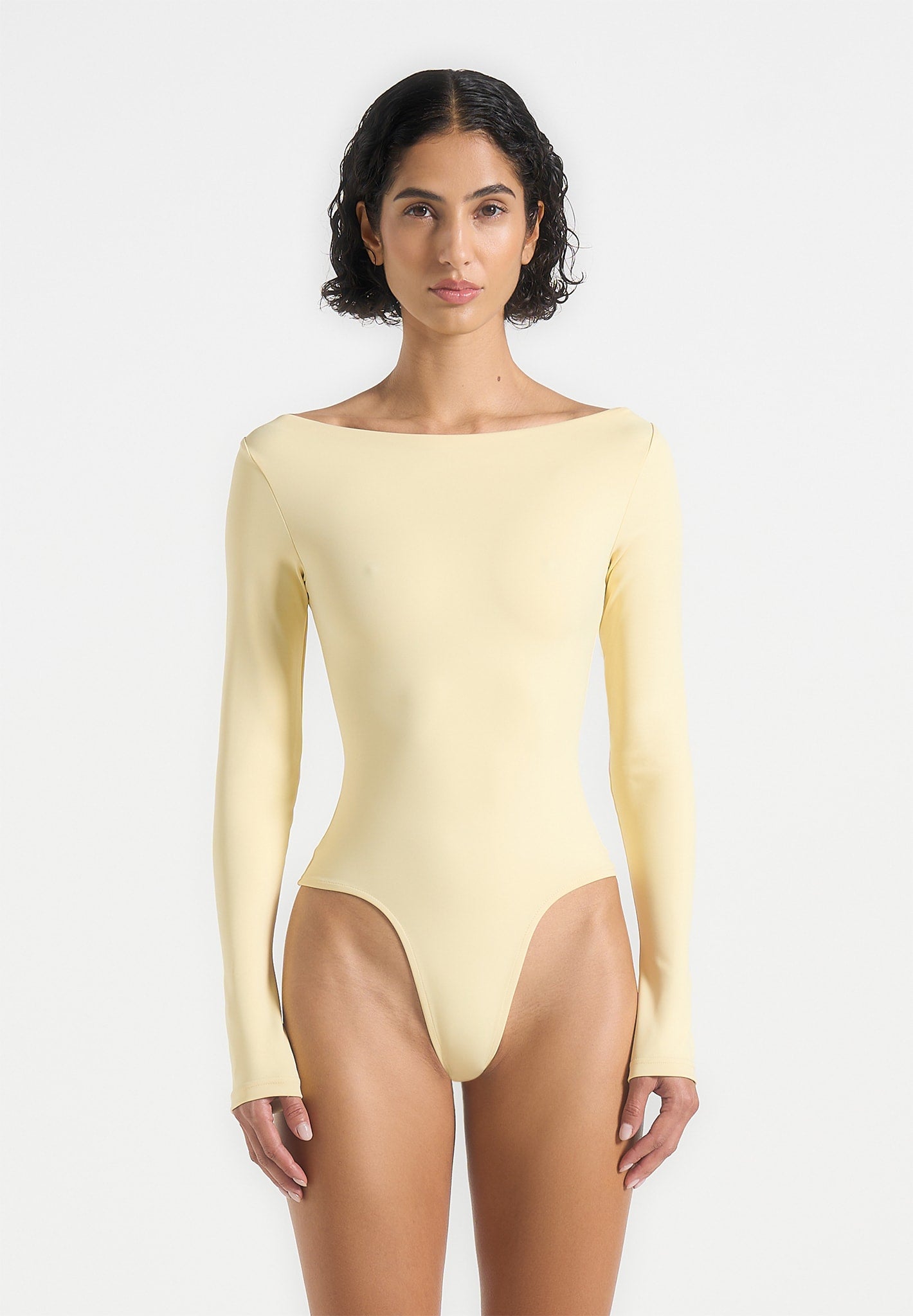 Éva - Boat Neck Bodysuit - Pale Yellow