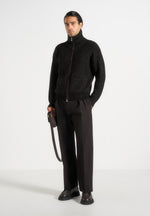 Jamie - Unisex Speckled Wool Zip Through Jacket - Black