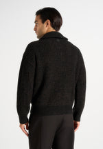 Jamie - Unisex Speckled Wool Zip Through Jacket - Black