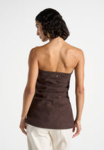 Laurena - Suede Tacked Longline Bandeau Top - Brown