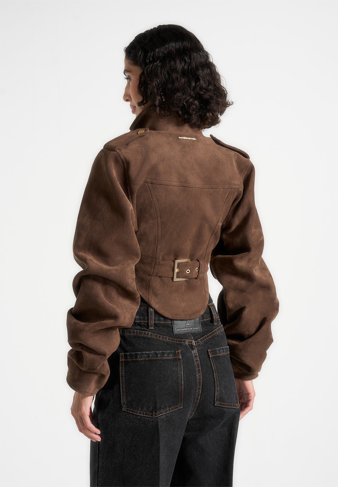 Solange - Suede Tacked Sleeve Corset Jacket - Brown