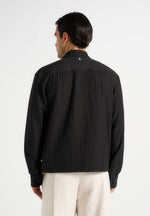 Arlo - Pinstripe Cropped Long Sleeve Shirt - Black