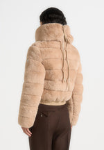 Ama - Plush Ribbed Jacket with Neck Scarf - Beige