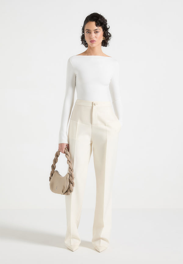 Blanche - Leather Panel Tailored Trousers - Cream