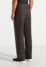 Pierre - Relaxed Fit Melange Pleated Tailored Trousers - Brown