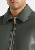 Yves - Minimal Leather Jacket - Olive