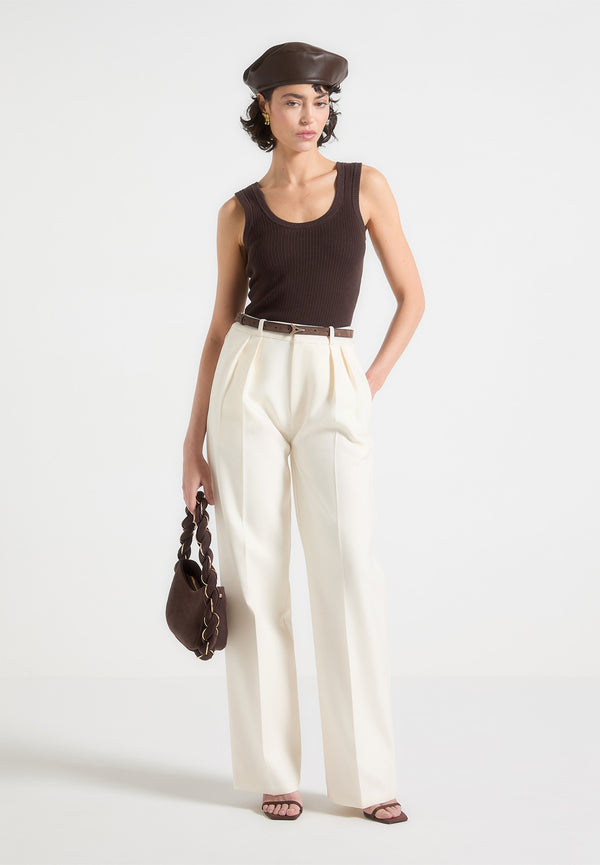 Julie - Tailored Twin Pleat Trousers - Cream