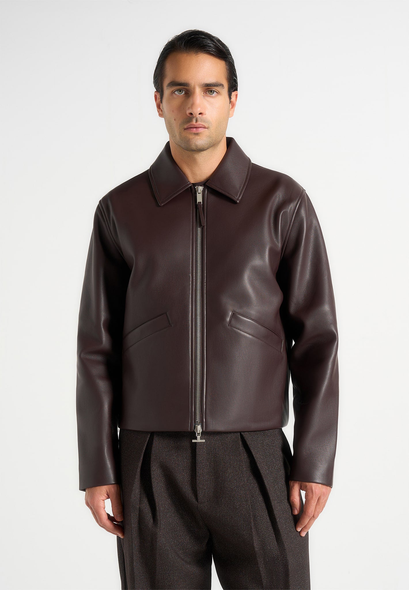 Yves - Minimal Leather Jacket - Brown