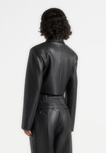 Ania - Wide Shoulder Leather Jacket - Black