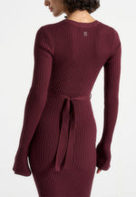 Assia - Long Sleeve Knitted Midaxi Dress With Belt - Wine Red