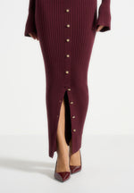 Assia - Long Sleeve Knitted Midaxi Dress With Belt - Wine Red