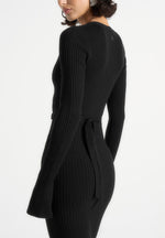 Assia - Long Sleeve Knitted Midaxi Dress With Belt - Black