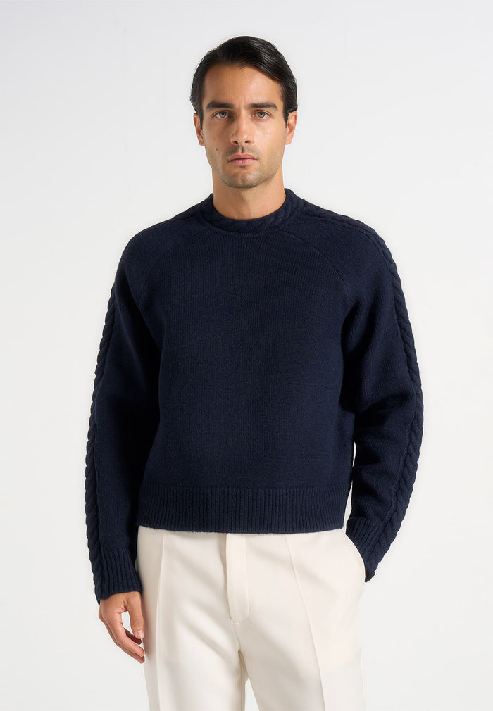 Raymond - Plait Detail Raglan Knit Jumper - Navy