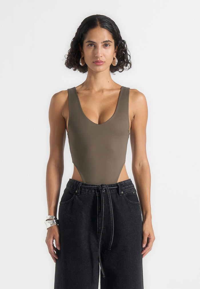 Noa - V-Neck Bodysuit - Olive