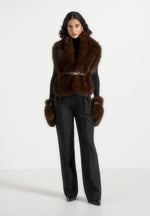 Lira - Fur Gilet With Belt - Dark Brown