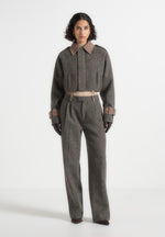 Galia - Herringbone and Suede Bungee Hem Jacket - Grey