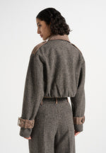 Galia - Herringbone and Suede Bungee Hem Jacket - Grey