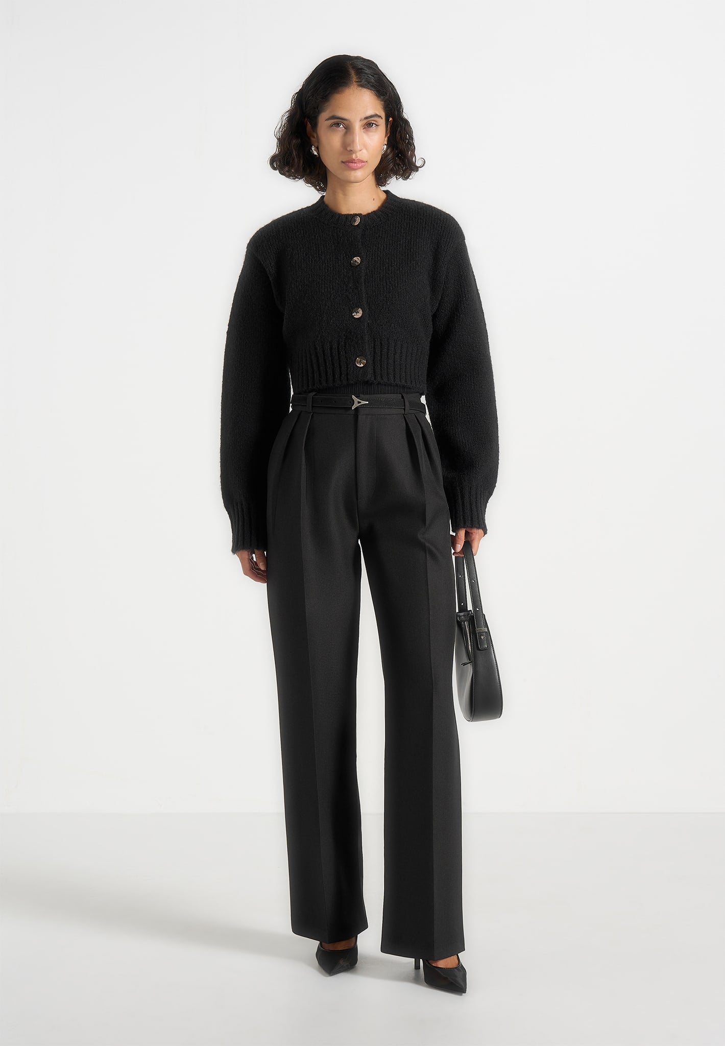 Caren - Brushed Wool Knit Cardigan - Black