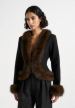 Lina - Sculpted Wool & Fur Trim Jacket - Black