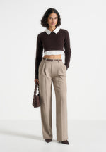 Flavie - Knitted Jumper With Shirt Detail - Brown