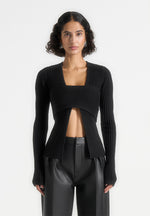 Marisa - 2-In-1 Knit Bandeau Cardigan - Black