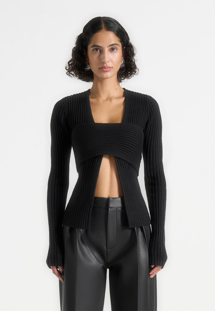 Marisa - 2-In-1 Knit Bandeau Cardigan - Black