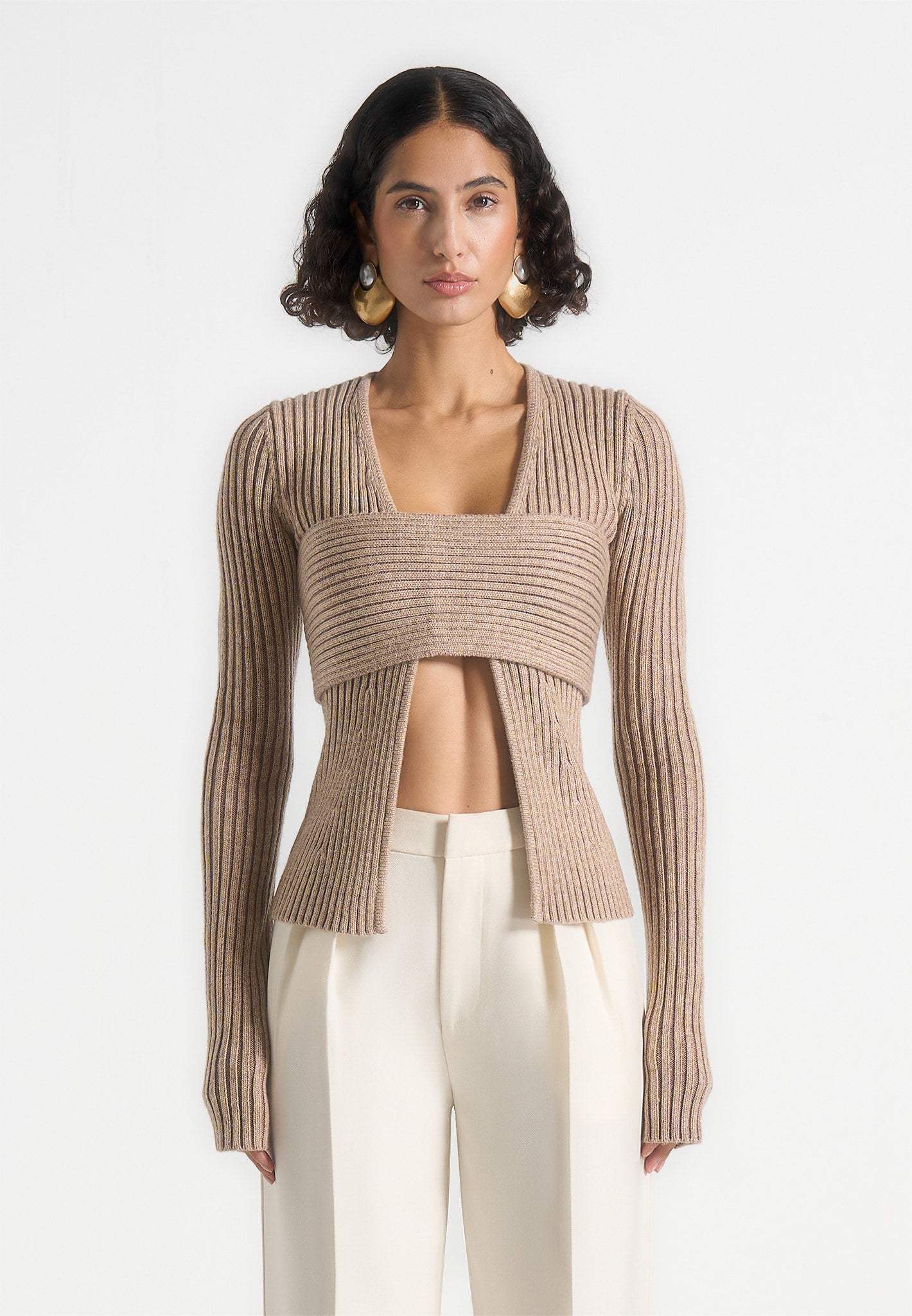 Marisa - 2-In-1 Knit Bandeau Cardigan - Beige