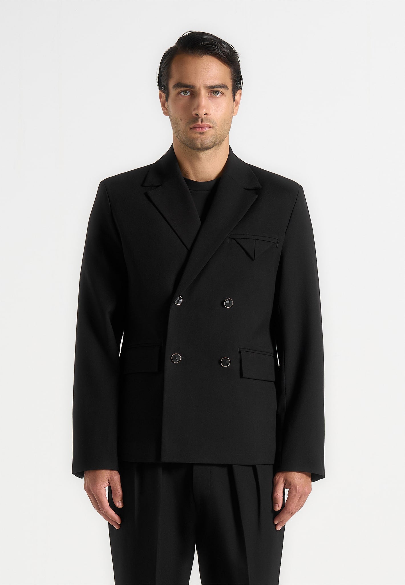 Didier Double Breasted Tailored Suit Jacket Black Manière De