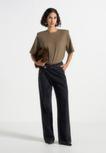 Mia - Wide Shoulder Bodysuit T-Shirt - Olive