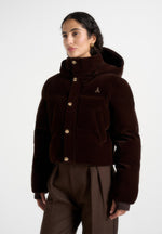 Maéva - Velvet Cropped Puffer Jacket - Brown