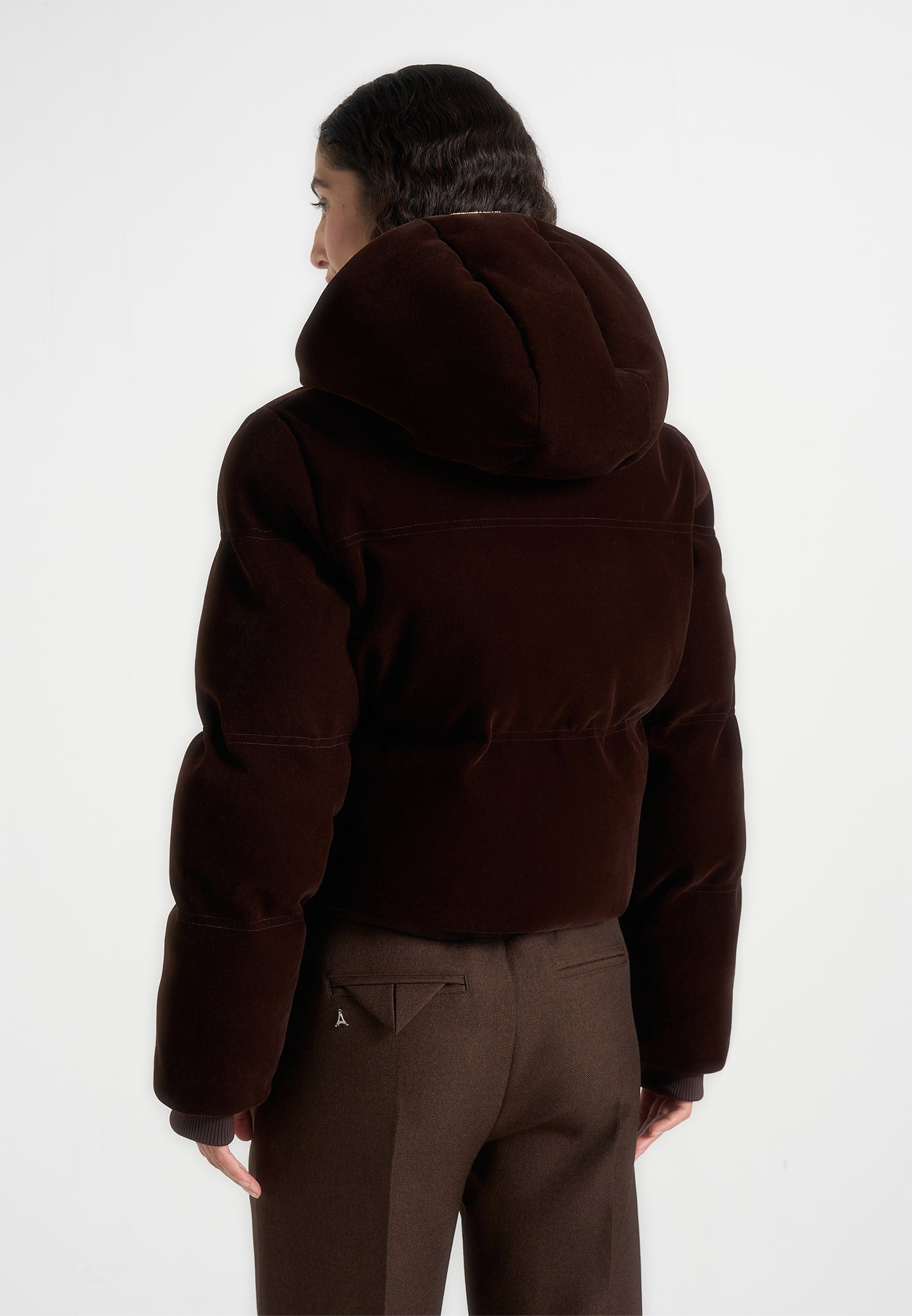 Maéva - Velvet Cropped Puffer Jacket - Brown