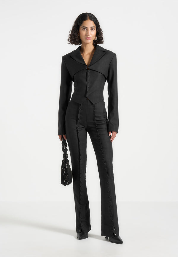 Lise - Cropped Tailored Blazer & Button Detail Bandeau - Black