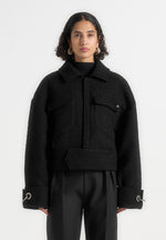 Naela - Boxy Tweed Jacket With Cuff Detail - Black