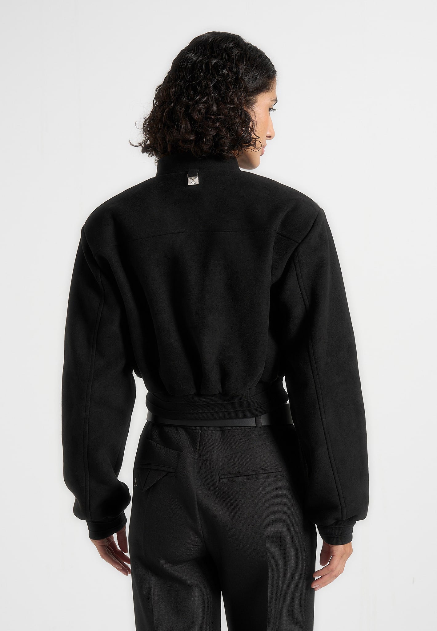Monique - Suede Wide Shoulder Bomber Jacket - Black