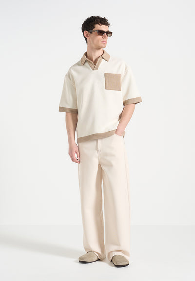 boxy-polo-shirt-with-crochet-detail-cream