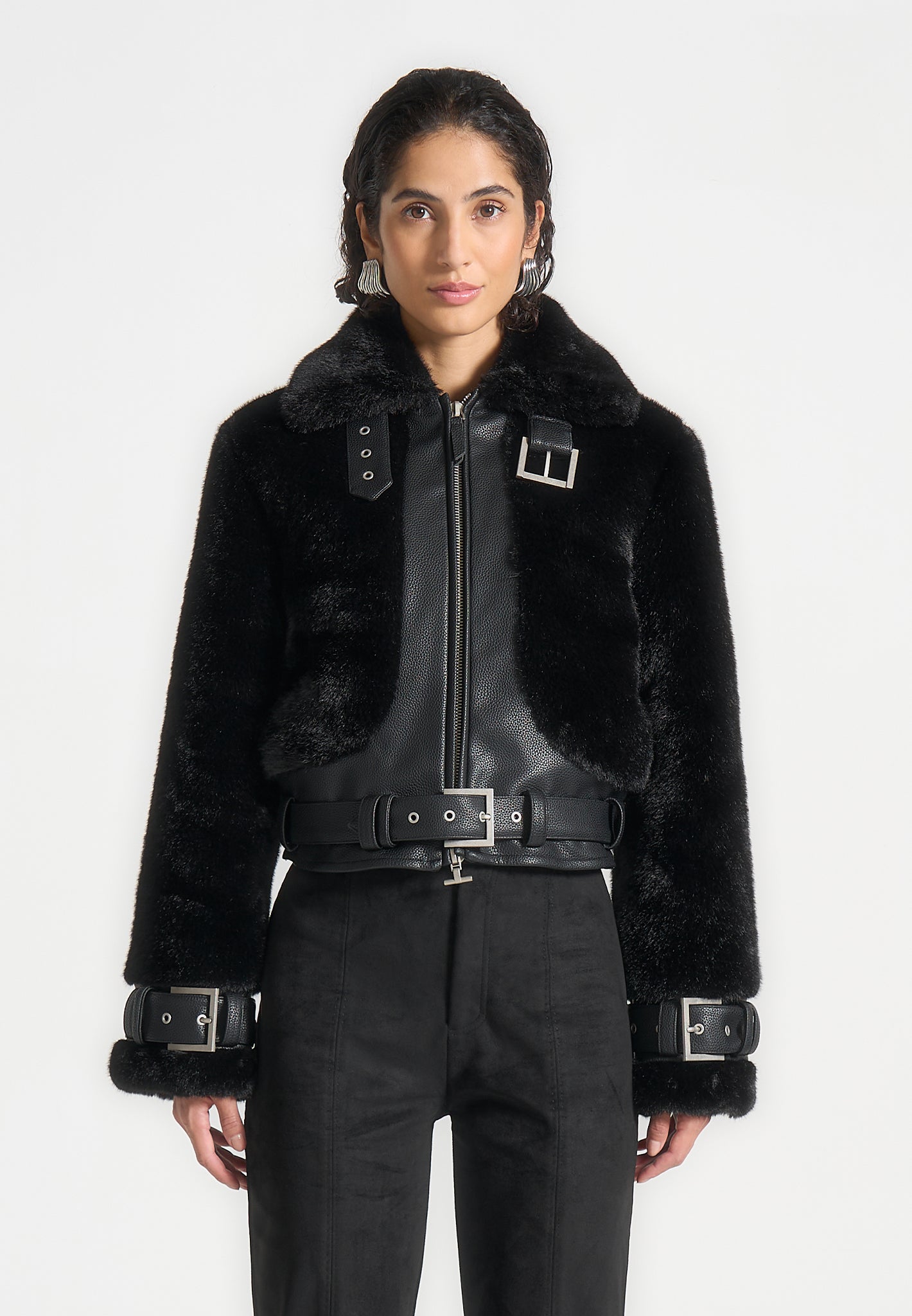 Deya Plush Leather Leather Belted Jacket Black Manière De Voir