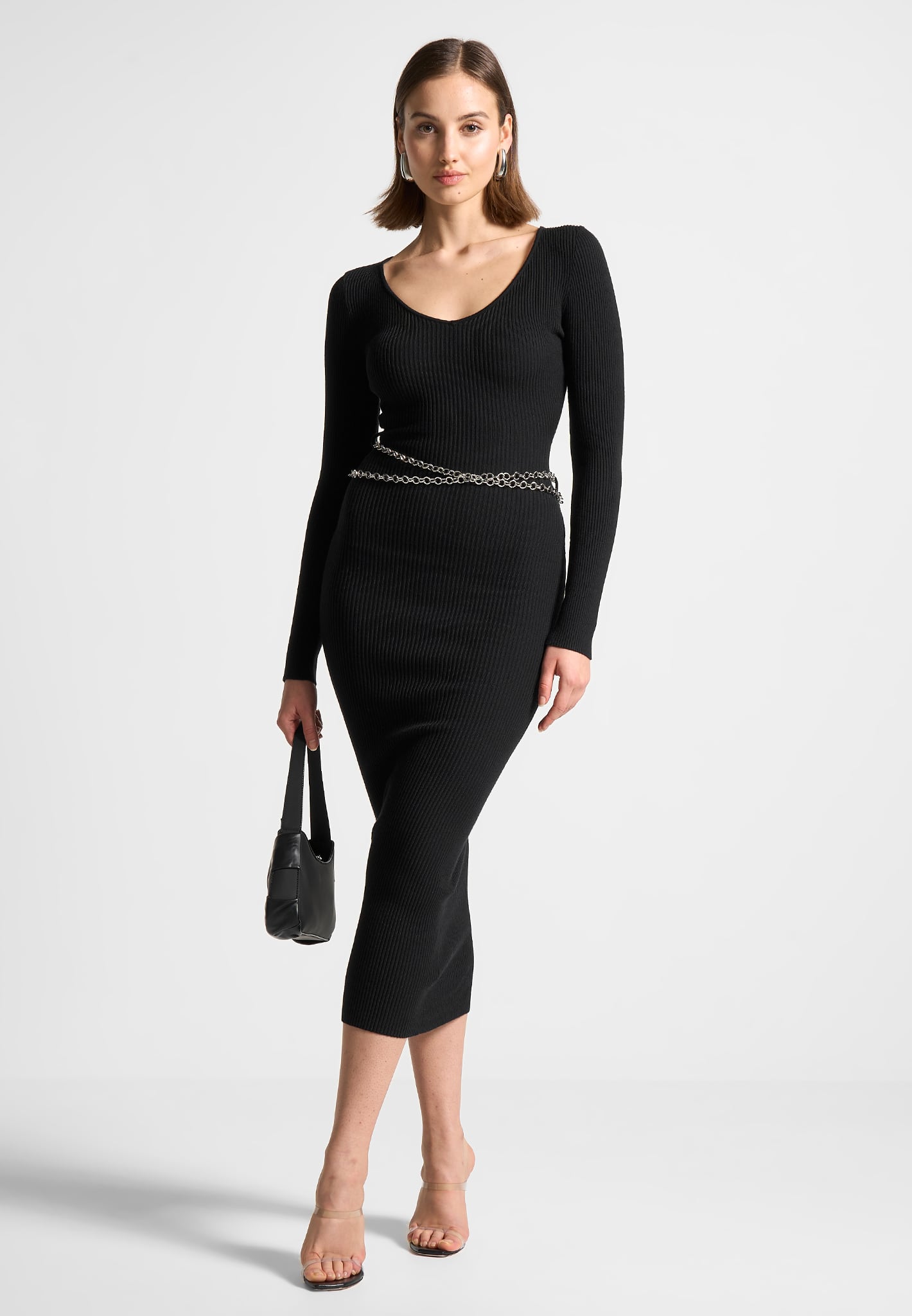 ribbed-knit-midaxi-dress-with-chain-belt-black