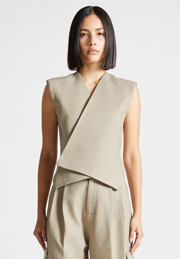 Laurence - Tailored Wrap Waistcoat - Beige