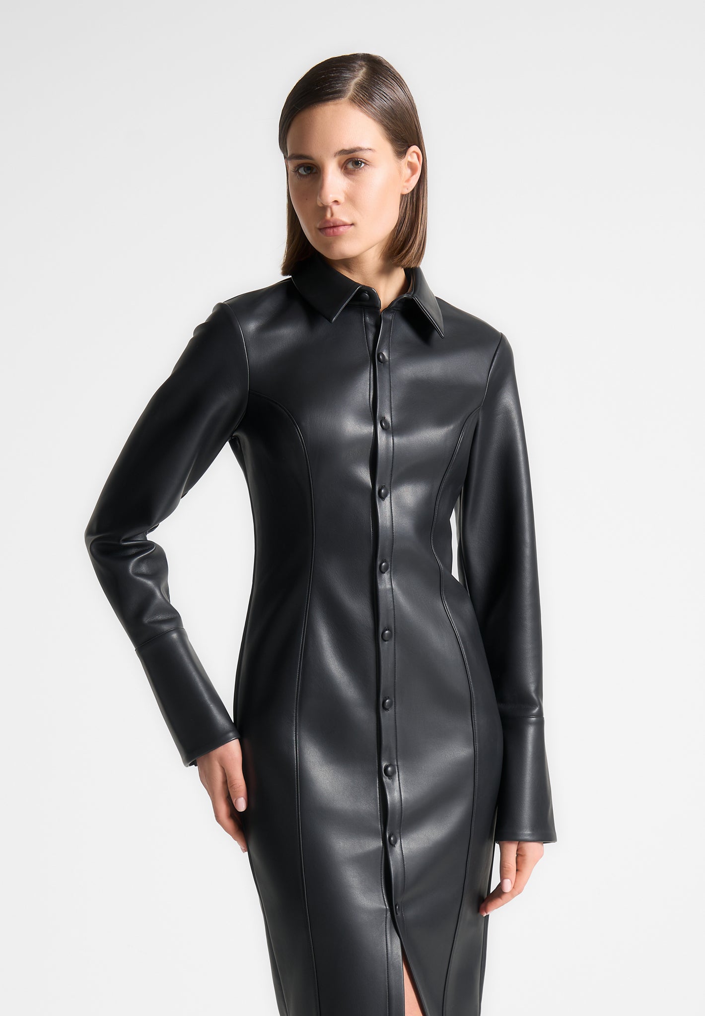 vegan-leather-midaxi-shirt-dress-black