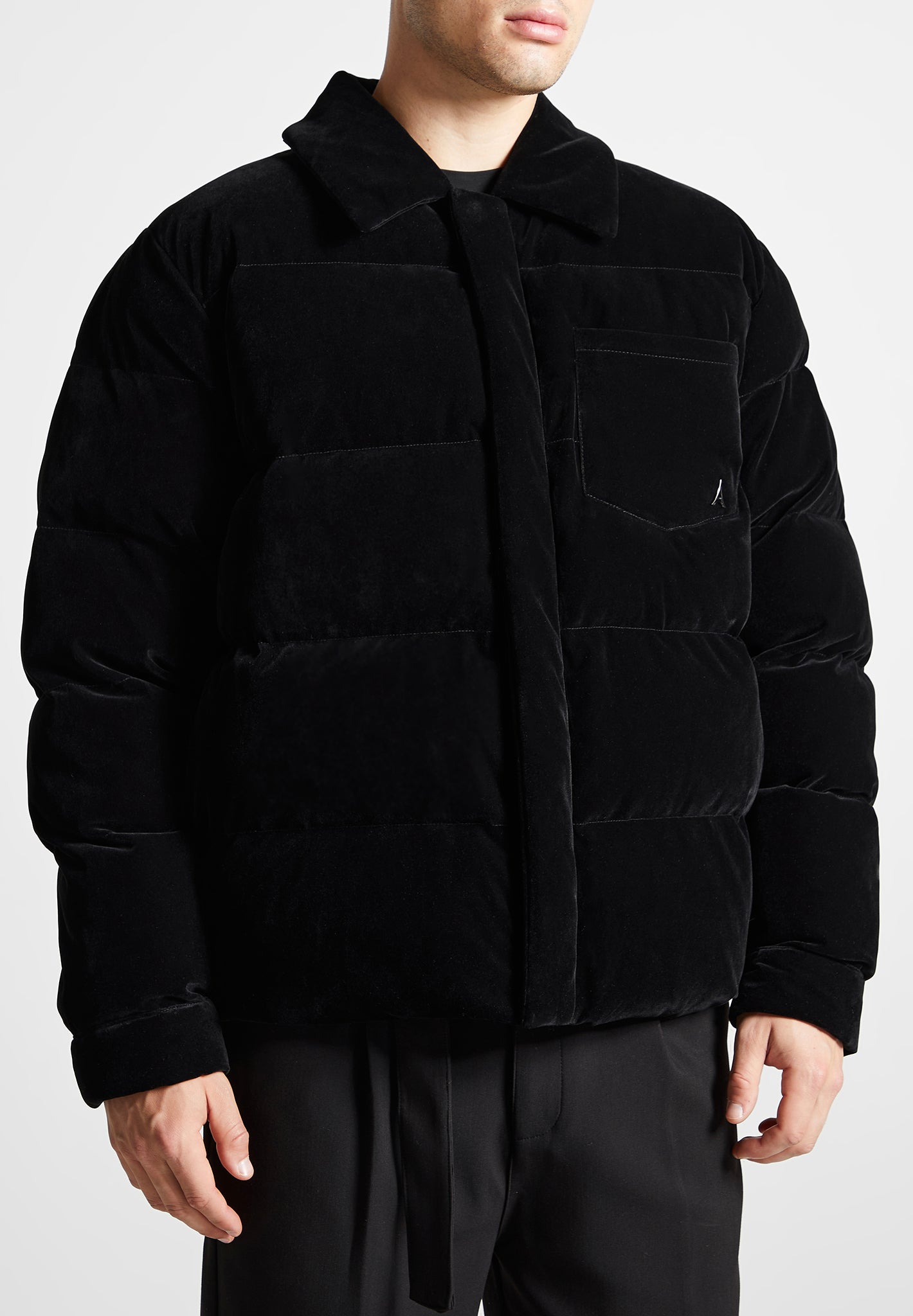 Velvet Puffer Coach Jacket Black