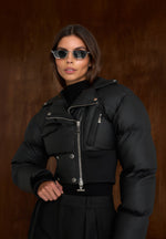 Dalya - Matte Cropped Biker Puffer Jacket - Black