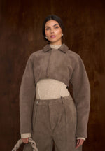 Elya - Suede Super Cropped Jacket - Taupe