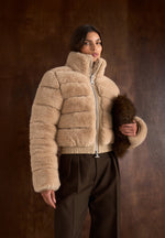 Ama - Plush Ribbed Jacket with Neck Scarf - Beige