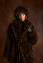 Bria - Oversized Fur Coat With Leather Belt - Brown