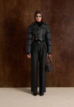 Dalya - Matte Cropped Biker Puffer Jacket - Black