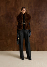 Lira - Fur Gilet With Belt - Dark Brown