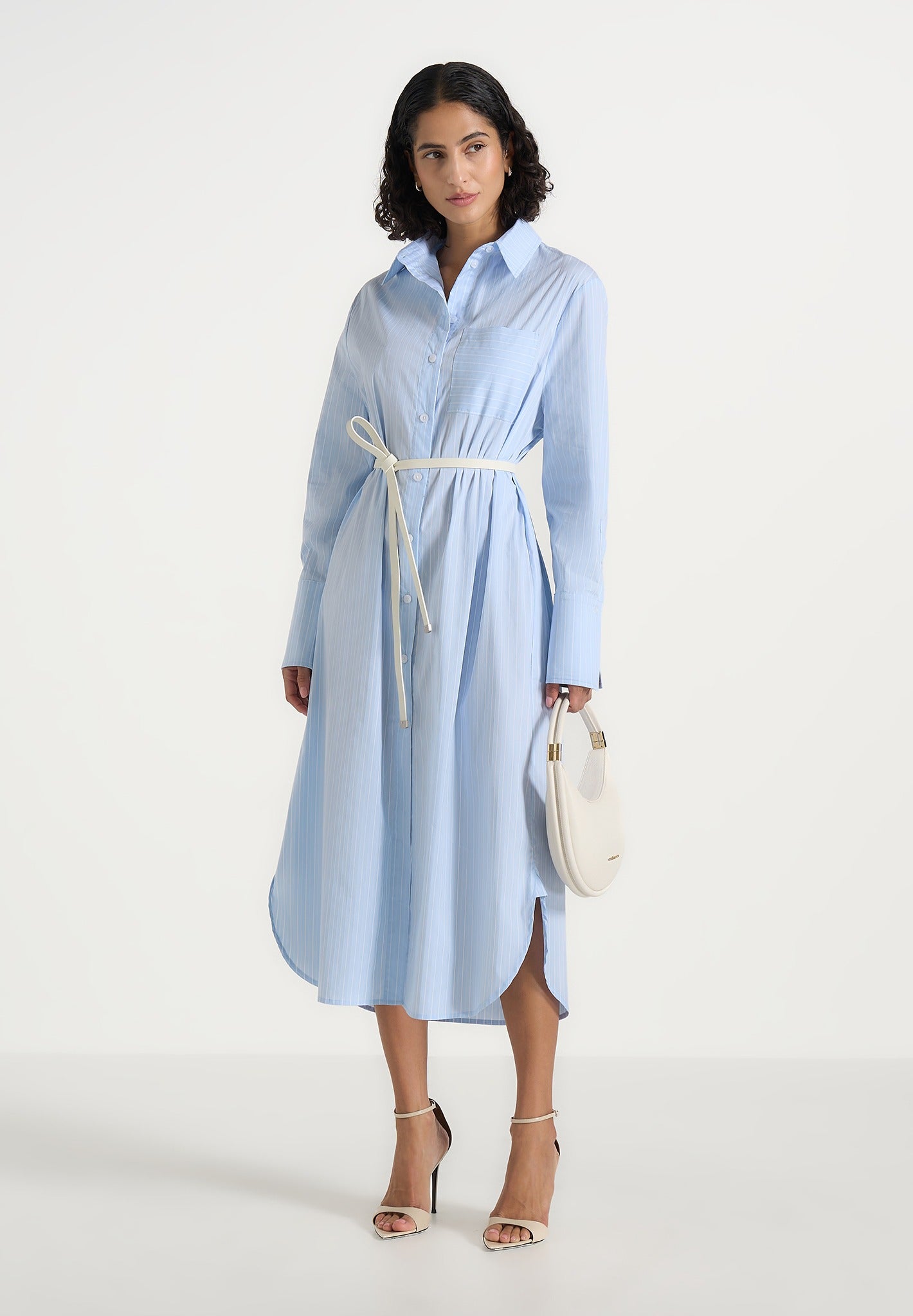 Isa - Belted Pinstripe Cotton Midi Shirt Dress Isa - Belted Pinstripe Cotton Midi Shirt Dress