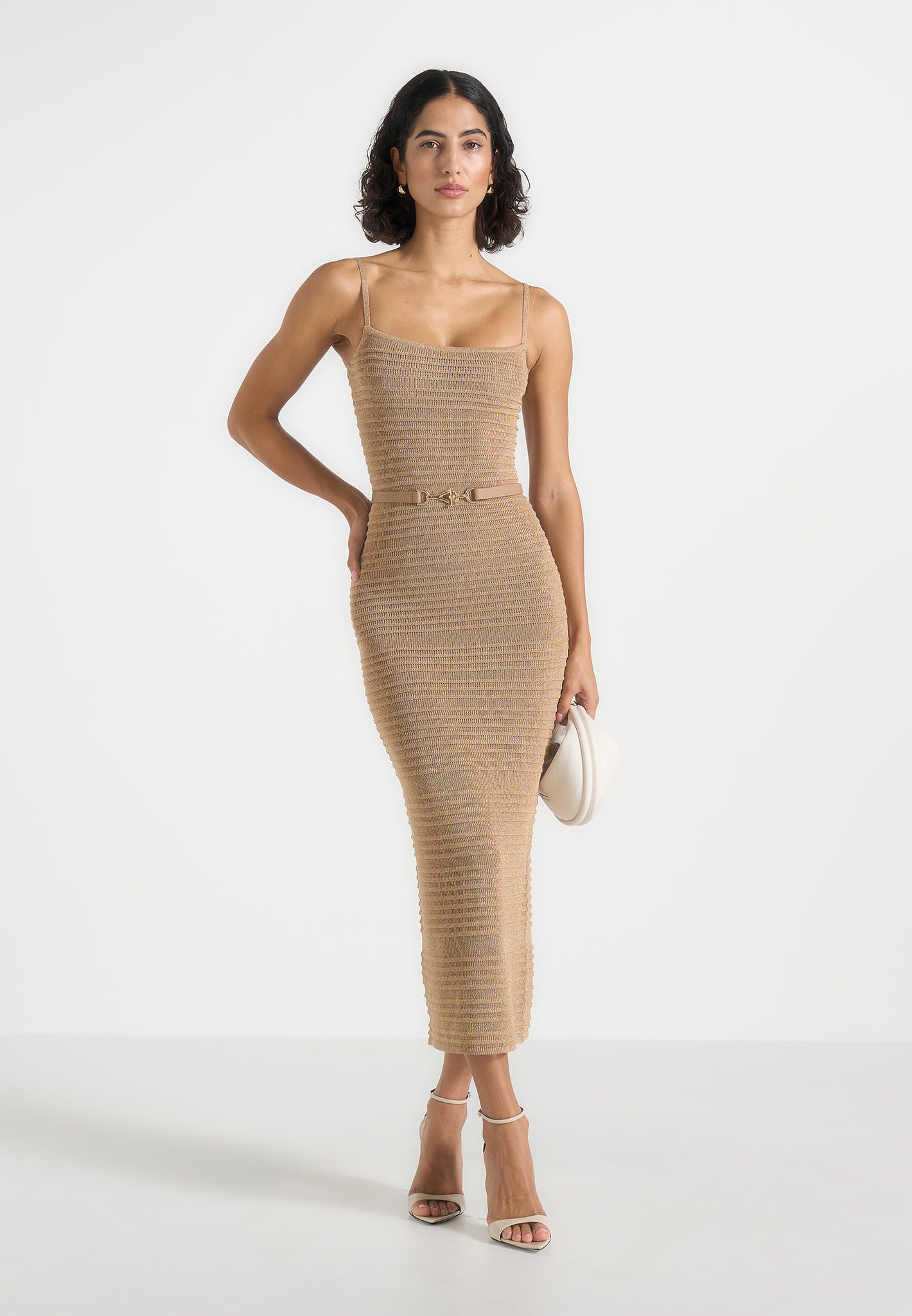 metallic ribbed dress Never Fully Dressed - Gold Metallic Ribbed Dress